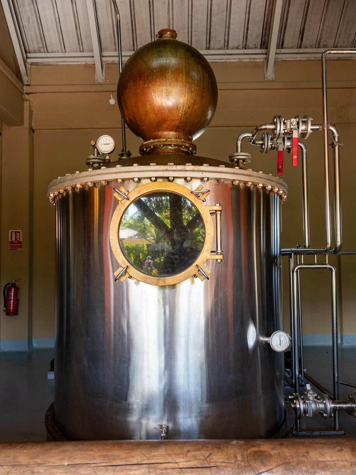 Copper distilling equipment at the Rhumerie de Chamarel.